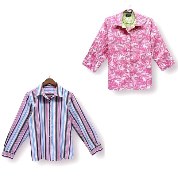 Foxcroft Tops - Foxcroft Button Up Tops Lot of Two Women Size 10 Long Sleeve & 3/4 Sleeve Bundle